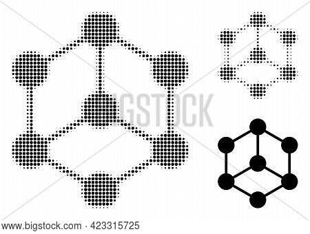 Isometric Cube Halftone Dotted Icon. Halftone Pattern Contains Round Dots. Vector Illustration Of Is