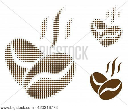 Coffee Beans Aroma Halftone Dotted Icon. Halftone Pattern Contains Round Elements. Vector Illustrati