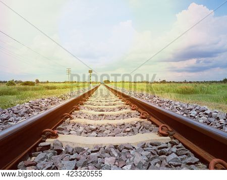 An Old Railroad, The Route Of Travel When The Sun Goes Down And Sees Nature And The Sky.