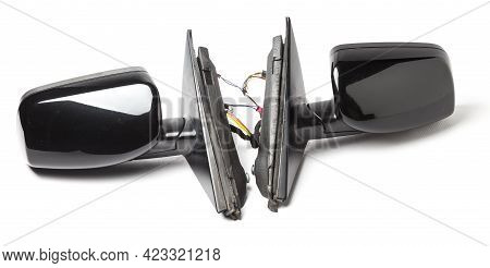 Blank Empty Screen Rearview Car Mirror On White Isolated Background. Blank Rear View Mirror With A C