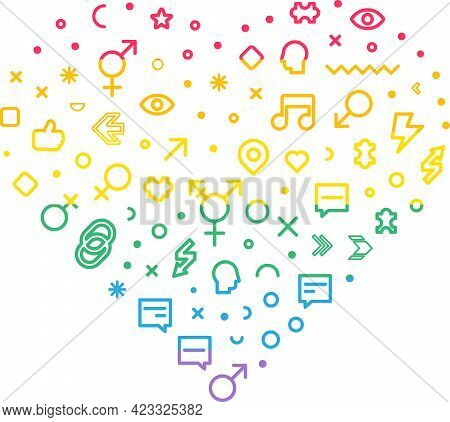 Lgbt Pride Rainbow Flag In Heart Forms Set Vector