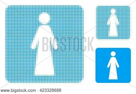 Woman Halftone Dotted Icon. Halftone Array Contains Round Points. Vector Illustration Of Woman Icon 