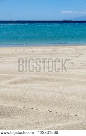 Sandy Beach, Ocean Sea Water, Summer Vacations Concept