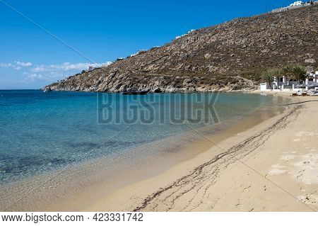 Mykonos Island, Cyclades. Greece. Psarou Sandy Beach, Summer Holidays Concept