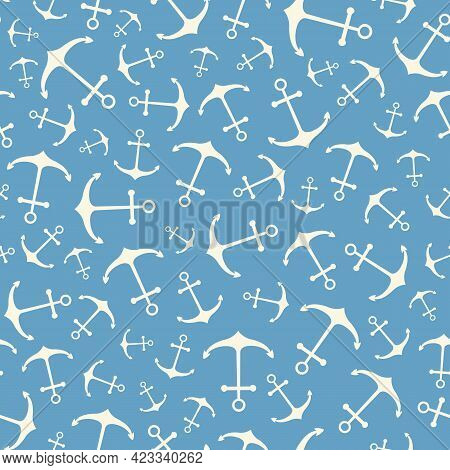 Nautical Seamless Pattern With Geometric Ship Anchors