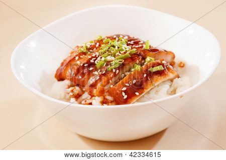 ปลาในข้าว unaju อาหารญี่ปุ่น unagi
