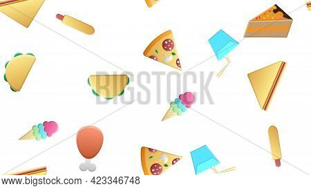 Endless White Seamless Pattern Of Delicious Food And Snack Items Icons Set For Restaurant Bar Cafe: 