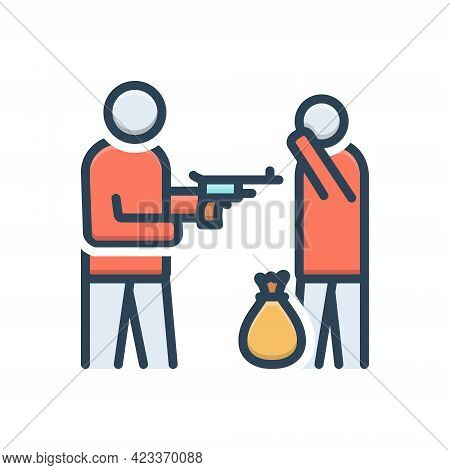 Color Illustration Icon For Duress Person Gun Robber Outlaw Extortionist Gangster