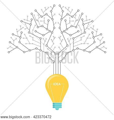 Creative Idea. The Tech Tree Grew Out Of A Light Bulb. Vector Illustration. Vector.