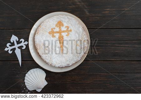 Tarta De Santiago (st. James Cake) Famous Spanish Almond Cake Typically Made In Galicia. It Is Usual