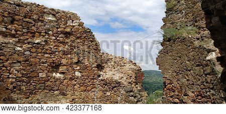 Ruins Of An Old Fortress In Vrdnik, Sremska Mitrovica, Vojvodina, Serbia. Ancient Stone Walls With M