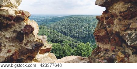 Ruins Of An Old Fortress In Vrdnik, Sremska Mitrovica, Vojvodina, Serbia. Ancient Stone Walls With M