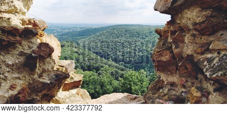 Ruins Of An Old Fortress In Vrdnik, Sremska Mitrovica, Vojvodina, Serbia. Ancient Stone Walls With M