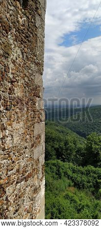 Ruins Of An Old Fortress In Vrdnik, Sremska Mitrovica, Vojvodina, Serbia. Ancient Stone Walls With M