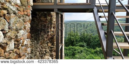 Ruins Of An Old Fortress In Vrdnik, Sremska Mitrovica, Vojvodina, Serbia. Ancient Stone Walls, Mount