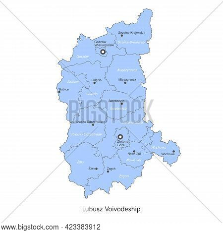 Vector Illustration: Administrative Map Of Poland. Lubusz Voivodeship Map With Gminas