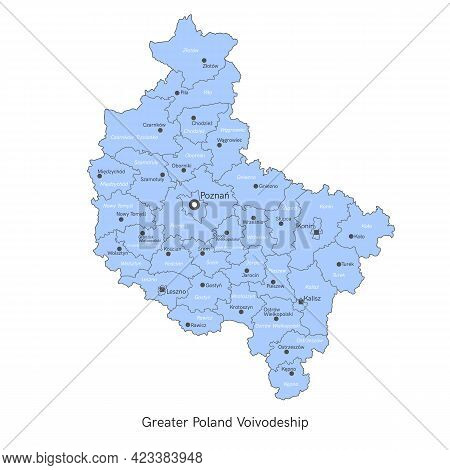 Vector Illustration: Administrative Map Of Poland. Greater Poland Voivodeship Map With Gminas