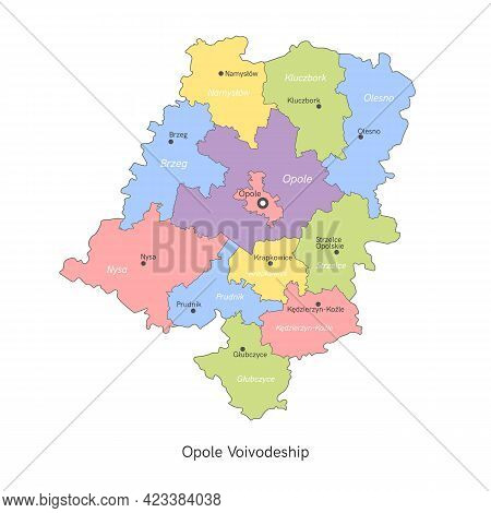 Vector Illustration: Administrative Map Of Poland. Opole Voivodeship Map With Gminas