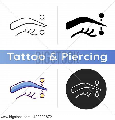 Eyebrow Piercing Icon. Metal Needle Injected In Human Eyebrow. Special Type Of Piercing. Human Body 