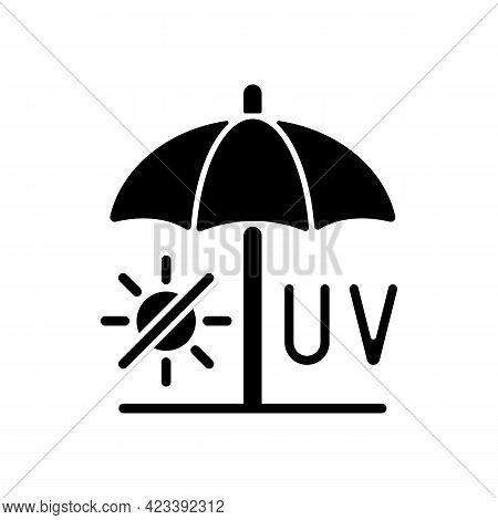 Seek Shade Black Glyph Icon. Hide Under Umbrella While On Beach During Summer. Uv Rays Protection To