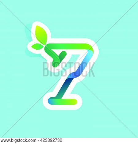 Number Seven Flow Line Eco Logo With Green Leaves. Vector Green Icon Perfect To Use In Your Agricult