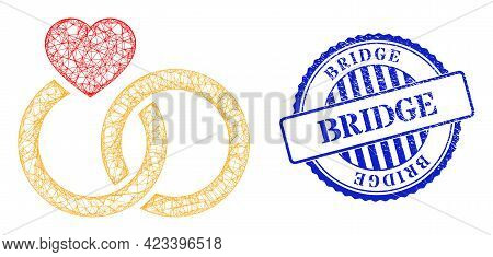 Vector Net Marriage Rings Framework, And Bridge Blue Rosette Grunge Seal Print. Crossed Frame Net Sy
