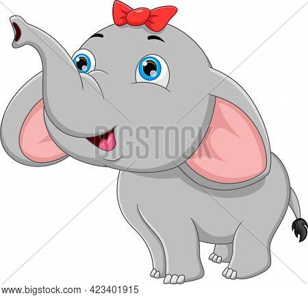 Cute Baby Elephant Cartoon On A White Background