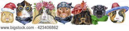 Large Guinea Pigs Border Set, Pet Portraits