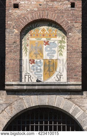 Coat Of Arms Of The Visconti Family In The Sforza Castle. Milan, Italy