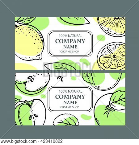 Lemon Green Apple Labels Design Of Stickers For Shop Of Organic Natural Fresh Fruits Vegetables And 