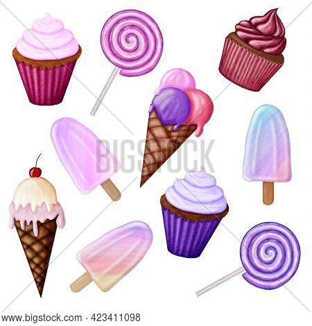 Pink And Purple Sweets And Candy Set