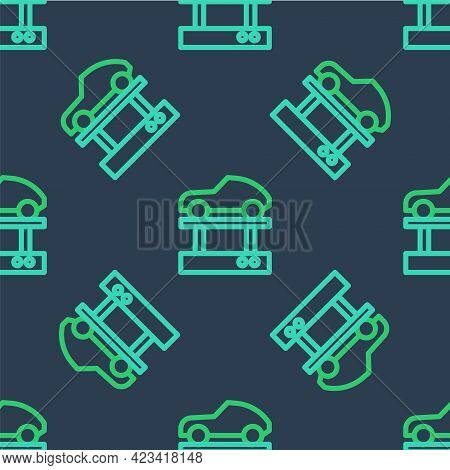 Line Repair Car On A Lift Icon Isolated Seamless Pattern On Blue Background. Repair Of The Underbody