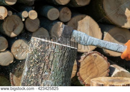 Photography On Theme Big Steel Axe With Wooden Handle
