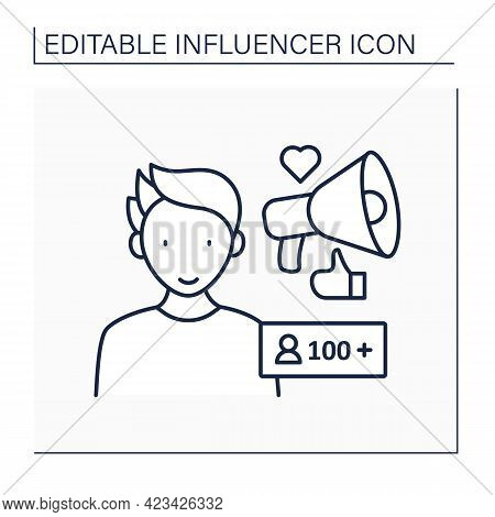 Nano Influencer Line Icon. Unpopular Blogger, No Name. Low Influence On Audiences. Blogging Concept.