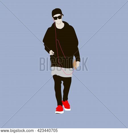 Vector Illustration Of Kpop Street Fashion. Street Idols Of Koreans. Kpop Male Fashion Idol. The Guy