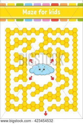 Rectangular Color Maze. Funny Cloud. Game For Kids. Funny Labyrinth. Education Developing Worksheet.