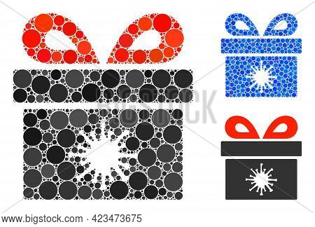 Collage Virus Pandorra Box Icon Composed Of Spheric Elements In Random Sizes, Positions And Proporti