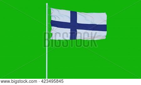Finland Flag Waving On Wind On Green Screen Or Chroma Key Background. 3d Rendering