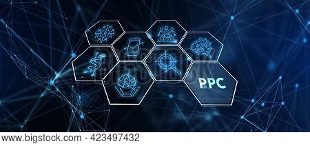 Pay Per Click Payment Technology Digital Marketing Internet Concept Of Virtual Screen. Ppc  3d Illus