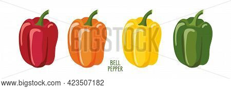Bell Pepper Set. Different Colors And Varieties Pepper. Fresh Farm Vegetables. Ingredients For Cooki