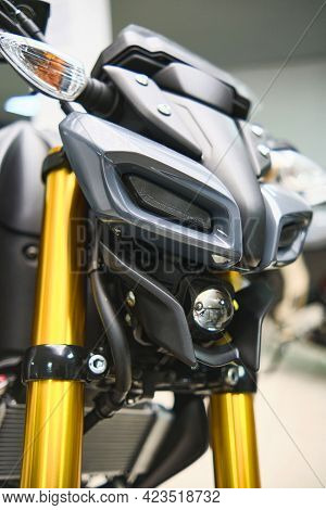 Lima, Peru - June 12, 2021: Motorcycles In The Showroom Yamaha Shop. New Motorbikes And Accessories 