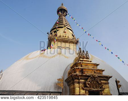 Swayambhunath Pagoda Or Swayambu Chedi Or Swoyambhu Stupa Or Monkey Temple And Eyes Of Lord Buddha F