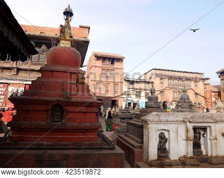 Small Stone Stupa Chedi At Swayambhunath Pagoda Or Swayambu Or Swoyambhu Or Monkey Temple For Nepali