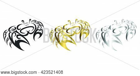 Three Color Black Gold Silver Line Art Vector Logo Of Fiddler Crabs It Is Sign Of Cancer Zodiac