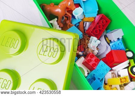 Kharkiv, Ukraine - 10 May 2021: Illustrative Editorial Of Lego Duplo Box For Babies. Lego Is A Danis