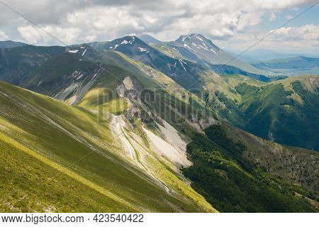 Panoramic View From Monte Bove, A Mountain In The Monti Sibillini Range Of The Apennines, Marche, Ce