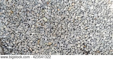 Gravel Road Texture. Small Grey Pebble Patternt. Stone Ground Background.