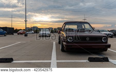 Wroclaw, Poland - July 2 2020 - Meeting Of Fans Of Old Cars At Parking Of Shopping Mall