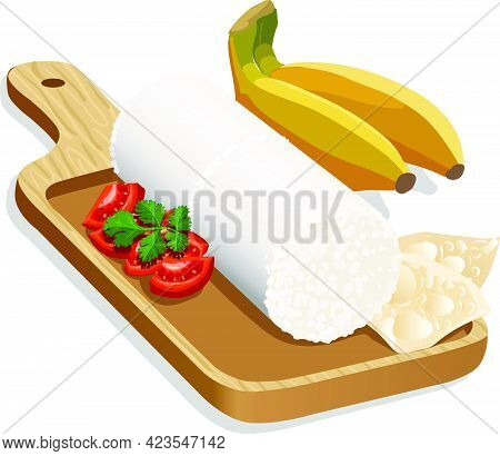 Vector Illustration Of Puttu Or White Rice Puttu -kerala Special Breakfast Items Made Using Rice Flo