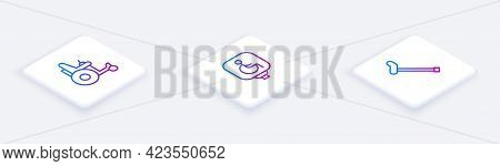 Set Isometric Line Electric Wheelchair, Disabled And Walking Stick Cane. White Square Button. Vector